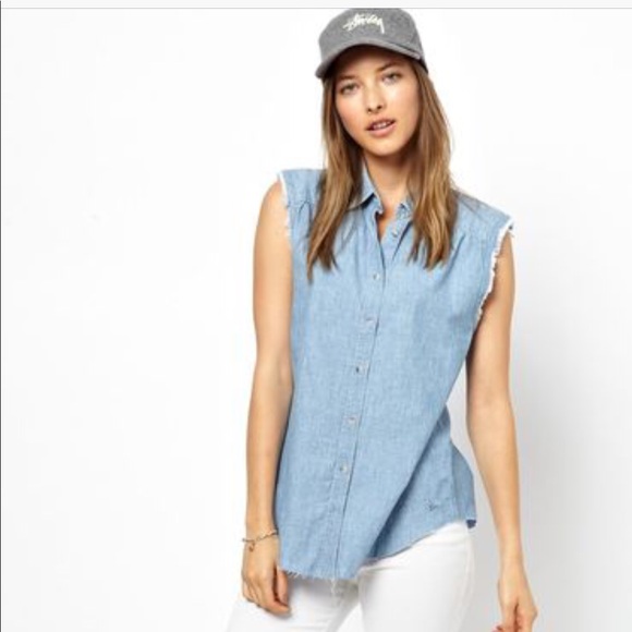 Anthropologie Tops - M i H Jeans Anthropologie Sleeveless Denim Shirt